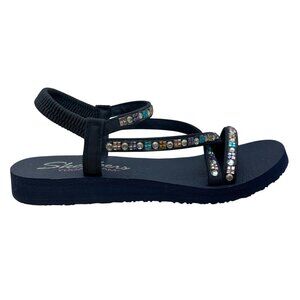 Skechers Women’s Navy Rhinestone Strappy Glitter Yoga Foam Sandals Size 8